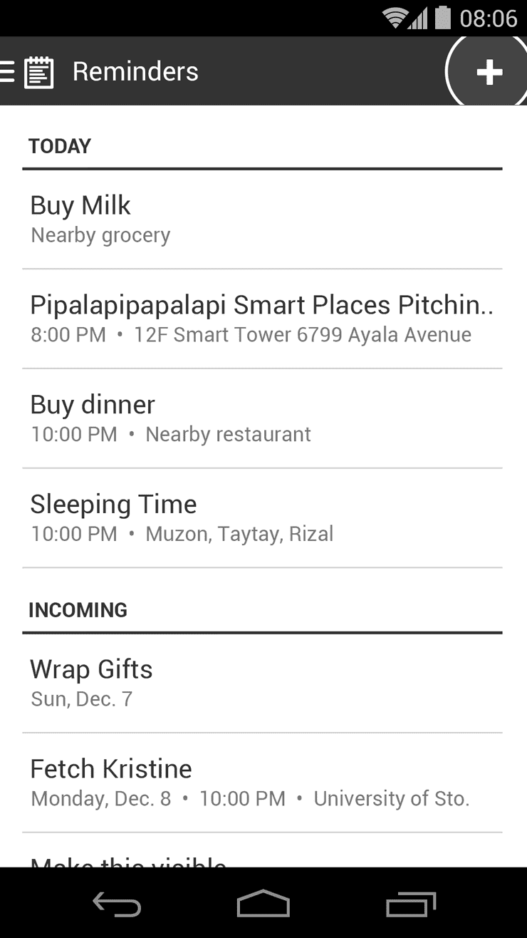 Reminders List Reminders List